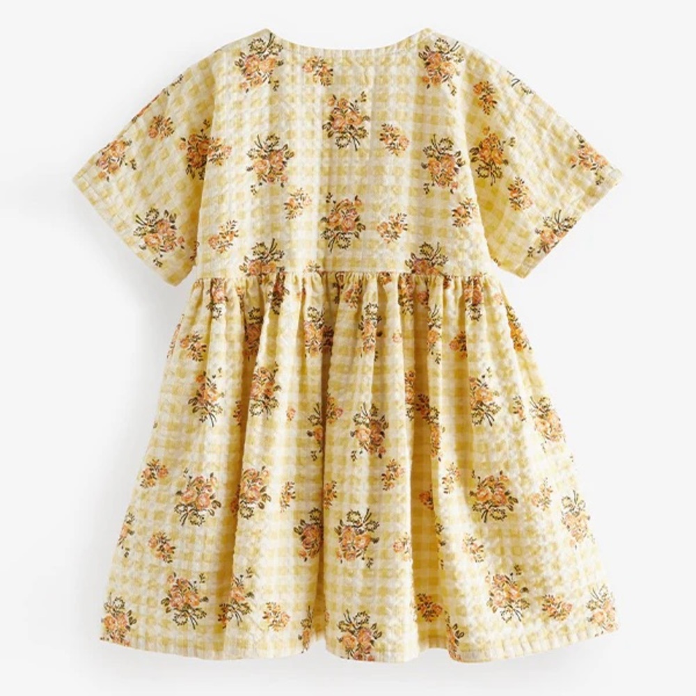 Next Girls Yellow Gingham Ditsy Floral Dress By Next Age 3-4